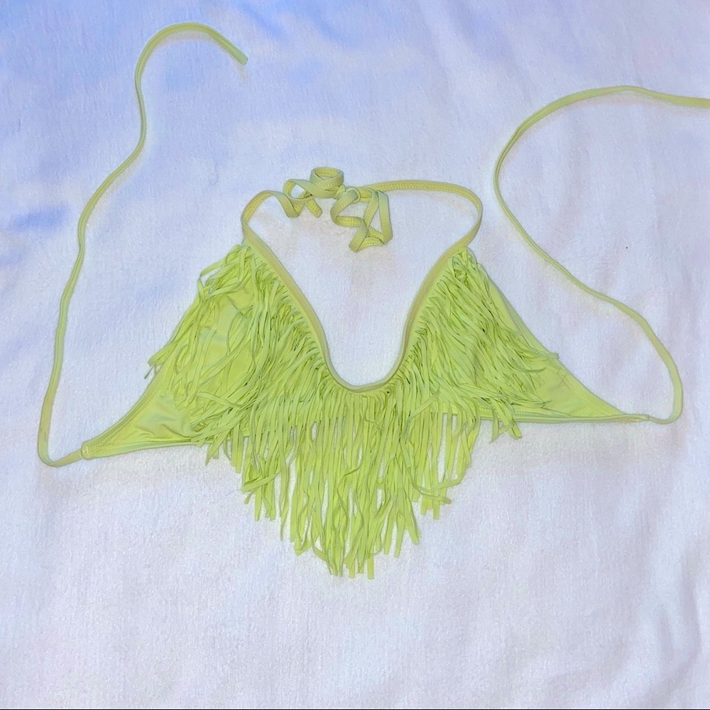 L*SPACE Lime Green Fringe Bikini Top